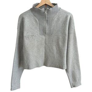 Lunya Cozy Cotton Silk Zip Pullover Cropped Mock Neck Sweatshirt S Loungewear